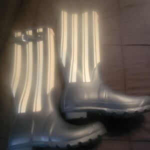 Hunter Black and Cream Striped Rain Boots